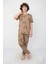 Isob Kahverengi Atary Desenli %100 Pamuk Erkek Çocuk Kısa Kollu Pijama Takımı 3-8 Yaş 41304-K 1
