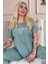 Yeşil Grateful Heart Desenli Bambu Kısa Kol Kadın Pijama Takımı 1