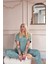 Yeşil Grateful Heart Desenli Bambu Kısa Kol Kadın Pijama Takımı 3