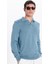 Erkek Slim Fit Dar Kesim Polo V Yaka Indigo Triko Kazak 1