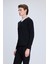 Siyah Regular Fit V Yaka Rayon Kazak 3