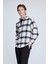 Siyah Slim Fit Kareli Düğmeli Yaka Uzun Kollu Pamuklu Gömlek 3