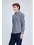 Lacivert Slim Fit Kareli Düğmeli Yaka Uzun Kollu Pamuklu Gömlek 3