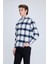 Lacivert Slim Fit Kareli Düğmeli Yaka Uzun Kollu Pamuklu Gömlek 3