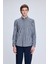 Lacivert Slim Fit Kareli Düğmeli Yaka Uzun Kollu Pamuklu Gömlek 1