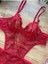 Şık Tasarım Kırmızı Dantelli Transparan Bodysuit 2