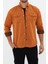 Erkek Hardal Slim Fit Dar Kalıp Çift Cepli Pamuklu Kot Gömlek 4