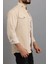 Erkek Bej Slim Fit Dar Kalıp Çift Cepli Pamuklu Kot Gömlek 3