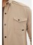 Erkek Vizon Slim Fit Dar Kalıp Çift Cepli Pamuklu Kot Gömlek 2