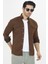 Erkek Kahverengi Slim Fit Dar Kalıp Çift Cepli Pamuklu Kot Gömlek 1