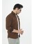 Erkek Kahverengi Slim Fit Dar Kalıp Çift Cepli Pamuklu Kot Gömlek 5