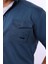 Erkek Lacivert Slim Fit Dar Kalıp Çift Cepli Pamuklu Kot Gömlek 2