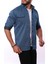 Erkek Lacivert Slim Fit Dar Kalıp Çift Cepli Pamuklu Kot Gömlek 4