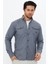 Erkek Gri Slim Fit Dar Kalıp Çift Cepli Pamuklu Kot Gömlek 1