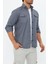 Erkek Gri Slim Fit Dar Kalıp Çift Cepli Pamuklu Kot Gömlek 5