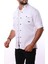 Erkek Beyaz Slim Fit Dar Kalıp Çift Cepli Pamuklu Kot Gömlek 3