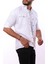 Erkek Beyaz Slim Fit Dar Kalıp Çift Cepli Pamuklu Kot Gömlek 4