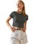 Kadın Bisiklet Yaka Çizgili Esnek Pamuklu Crop T-Shirt 3
