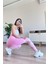 Spor Tayt Toparlayıcı Push-Up Arkası Brezilya Büzgülü Batik Desen Pembe 2