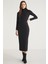 Modest Katja Kadın Vücudu Tamamen Saran Slim Fit Dar Kesim Dik Yaka Midi Boy Siyah Elbise 1