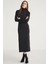 Modest Katja Kadın Vücudu Tamamen Saran Slim Fit Dar Kesim Dik Yaka Midi Boy Siyah Elbise 2