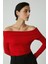 Modest Babel Kadın Slim Fit Dar Kalıp Büzgü Detaylı Kayık Yaka Uzun Kollu Kırmızı Bluz 4