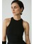 Modest Joyce Kadın Slim Fit Dar Kalıp Sıfır Kol Bisiklet Yaka Örme Crop Siyah Atlet 1