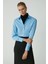 Modest Sıntıa Kadın Slim Fit Dar Kalıp Vücuda Oturan Likralı Poplin Crop Mavi Gömlek 1