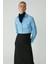 Modest Sıntıa Kadın Slim Fit Dar Kalıp Vücuda Oturan Likralı Poplin Crop Mavi Gömlek 3