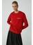 Modest Sandra Kadın Pamuklu Içi Polarlı Yumuşacık Baskılı Yuvarlak Yaka Comfort Kırmızı Sweatshirt 1