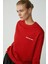 Modest Sandra Kadın Pamuklu Içi Polarlı Yumuşacık Baskılı Yuvarlak Yaka Comfort Kırmızı Sweatshirt 3