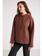 Ethiquet Piper Kadın İçi Polarlı Yumuşacık Confort Fit Kapüşonlu Kanguru Cep Kahverengi Sweatshirt 3