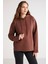 Ethiquet Piper Kadın İçi Polarlı Yumuşacık Confort Fit Kapüşonlu Kanguru Cep Kahverengi Sweatshirt 4