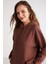 Ethiquet Piper Kadın İçi Polarlı Yumuşacık Confort Fit Kapüşonlu Kanguru Cep Kahverengi Sweatshirt 5