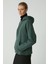 Ethiquet Piper Kadın İçi Polarlı Yumuşacık Confort Fit Kapüşonlu Kanguru Cep Yeşil Sweatshirt 5