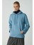 Modest Pıper Kadın Içi Polarlı Yumuşacık Comfort Fit Kapüşonlu Kanguru Cepli Mavi Sweatshirt 3