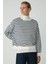 Modest Sahra Kadın Pamuklu Içi Polarlı Yumuşacık Oversize Yuvarlak Yaka Lacivert / Ekru Sweatshirt 1