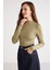 Modest Faye Kadın Kaplamalı Fitilli Görünümlü Polyester Dar Kesim Basic Haki Bluz 6