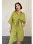 Yağ Yeşili Kısa Kollu Keten Gömlek ve Şort Takım 2