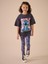 Kız Çocuk Stitch Baskılı Oversize Tişört ve Renkli Desenli Tayt Takım 1