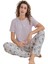 Likralı Marla Kumaş Kısa Kollu Altı Uzun Kadın Pijama Takımı 1