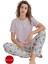 Likralı Marla Kumaş Kısa Kollu Altı Uzun Kadın Pijama Takımı 2