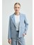 Keten Karışımlı Blazer Ceket - Mavi 3