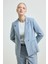 Keten Karışımlı Blazer Ceket - Mavi 4