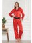 1202 Kadın Saten Uzun Kollu Gömlek Pijama TakımKırmızı 1