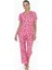 20084 Kadın Kısa Kollu Gömlek Pijama Takım-Fuşya 1