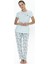 20088 Kadın Kısa Kollu Yakası Yarım Düğmeli Pijama Takımı-Mavi 1