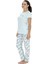 20088 Kadın Kısa Kollu Yakası Yarım Düğmeli Pijama Takımı-Mavi 2