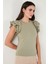 Pamuklu Kolları Fırfırlı Slim Fit Bisiklet Yaka T Shirt Bayan T Shirt 5864500 2