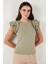 Pamuklu Kolları Fırfırlı Slim Fit Bisiklet Yaka T Shirt Bayan T Shirt 5864500 4
